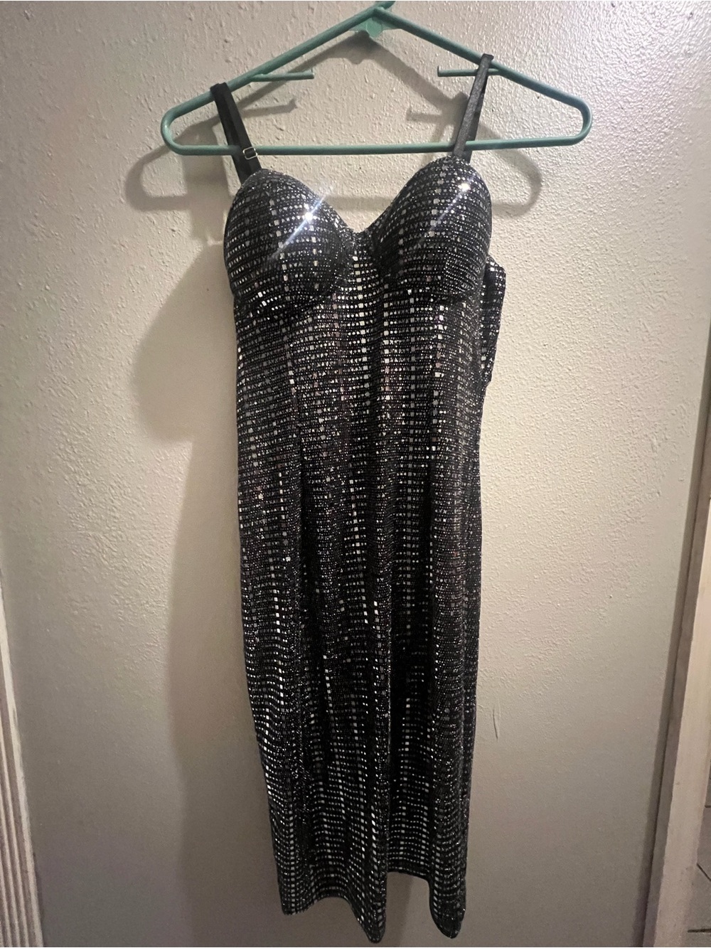 Papaya Black Sparkle Midi Dress with Structured Bust